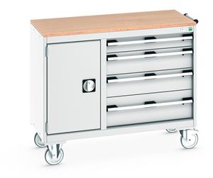 Bott MobileIndustrial Tool Storage Trolleys 1050mm x 525mm Bott Cubio Mobile Cabinet with MPX Top - 4 Drawers& 1 Cupbd